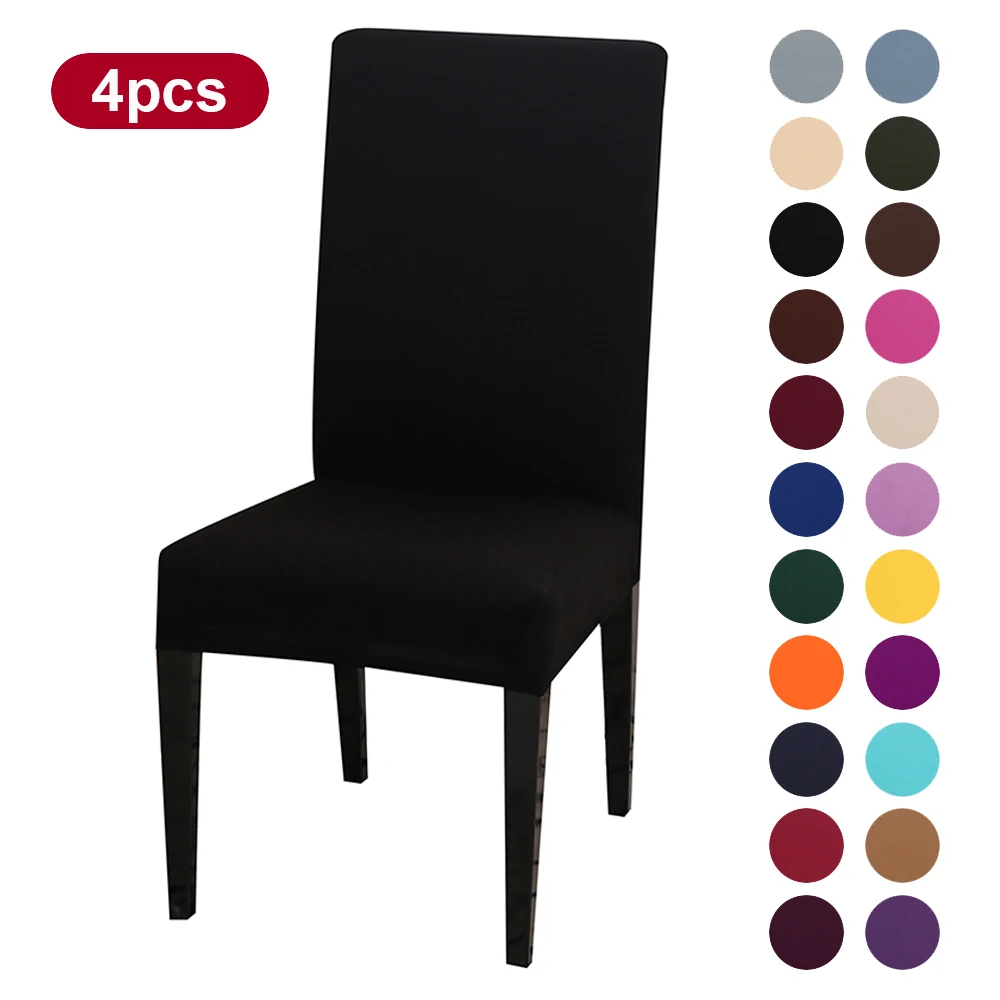 

4PCS Solid Color Chair Cover Spandex Stretch Elastic Chair Covers Slipcovers For Dining Room Banquet Hotel Kitchen Wedding