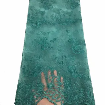 

New French Milk Silk Net Lace Fabric 2019 High Quality Green African Tulle Lace Fabric With 3 D Flowers For Nigerian Wedding