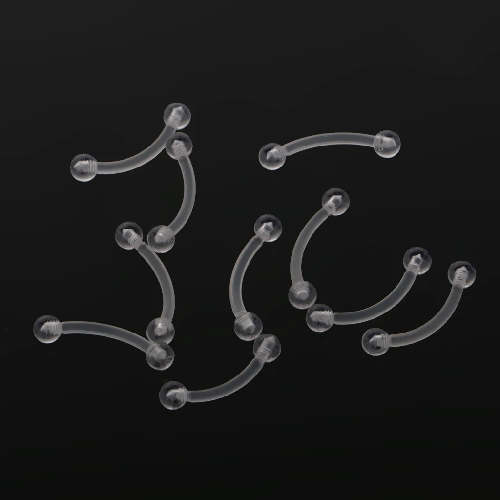 10pcs Clear Acrylic Bend Hoop Ring Bar Eyebrow Navel Belly  18G