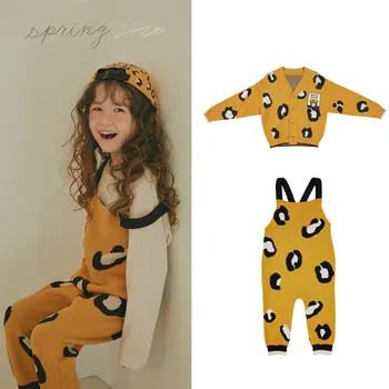 

EnkeliBB Limite D Kid Girl Leopard Overall and Coat Matching Children Korean Autumn Winter Clothes Knitted Overalls