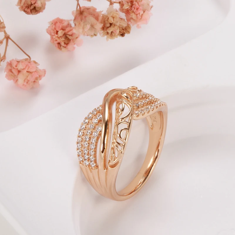 Kinel Hot Luxury 585 Rose Gold Ethnic Bride Wedding Ring Hollow Flower Natural Zircon Women Rings Trend Daily Vintage Jewelry