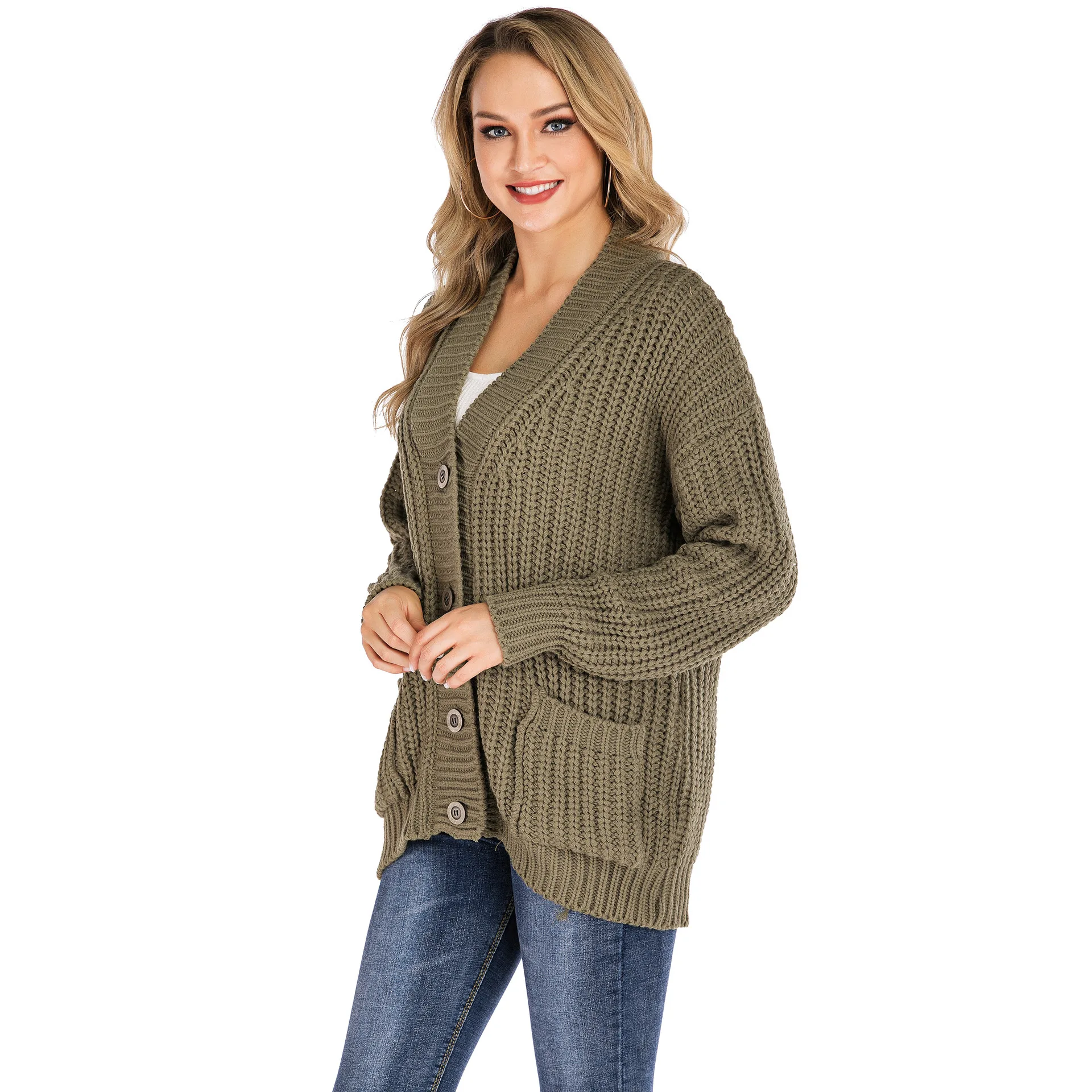 XURU осень и зима женский свитер Повседневный однотонный кардиган с v-образным вырезом свитер вязаный Топ