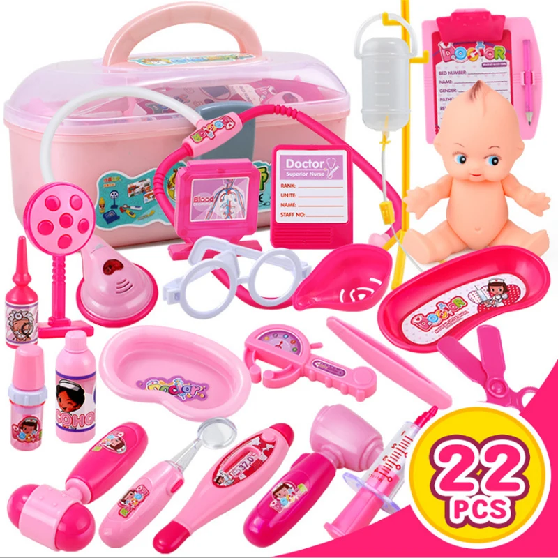 22 Pcs Детский набор доктора игрушка набор 22/Большие размеры 34, Детский комплект из двух предметов, Портативный коробка Медицинский Набор Детские развивающие ролевые игры Классические игрушки-подарки D227 - Цвет: 22 Pcs