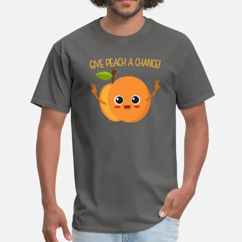 

Give Peach A Chance! Orange Men's Tee Shirt Woman Round Neck Leisure T-Shirt For Men Plus Size S-5xl Gents Hiphop Tops