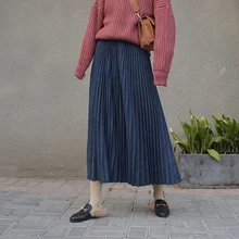 Двухслойная осенне-зимняя женская замшевая юбка, длинная Плиссированная юбка для женщин, s Saias Midi Faldas, винтажная Женская юбка миди