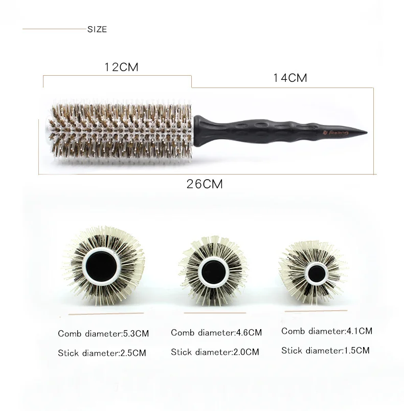 IRUI 1pc Natural Boar Bristle Round Brush Groove Design Handle Hair Rolling Brush For Hair Drying Styling