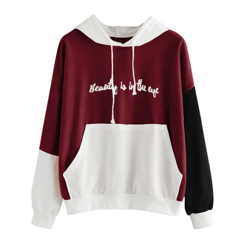 Jaycosin 2019 New Hoodies For Girls Letters Pocket Hooded Top Women