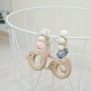 

2 Pcs/set Baby Pendant Bracelet Baby Wooden Teether Molar Bracelet Animal Shaped Pendant Teething Toy