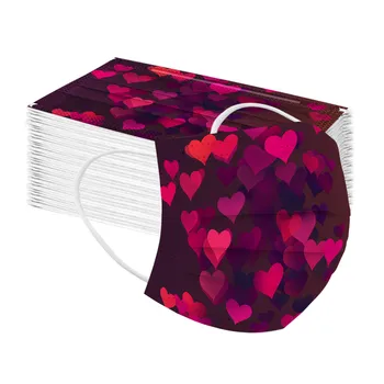 

50pc Valentine's Day Adult Mask Love Printing Mask Disposable Non-woven 3 Layers Dustproof Breathable Earloops Masks Mask Masque