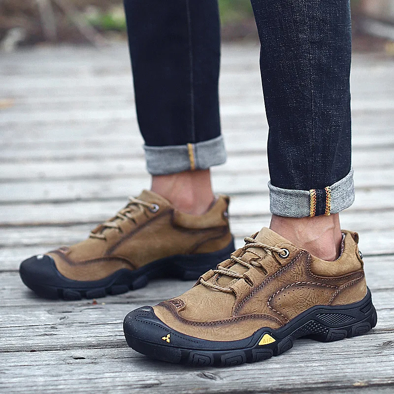 

2020 Spring New Style Men's Leather Ankle Shoes Lace-up Outdoor Climbing Boots Versitile Fashion Casual Leather Shoes