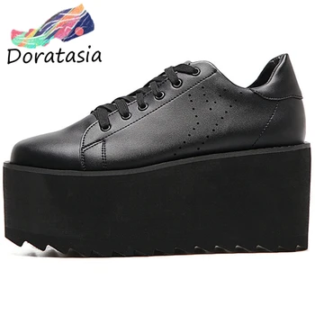 

DORATASIA 2020 New Women Ins Hot Reflective Patent Leather Shoes High Wedges Flats Women Fashion High Platform Sneakers
