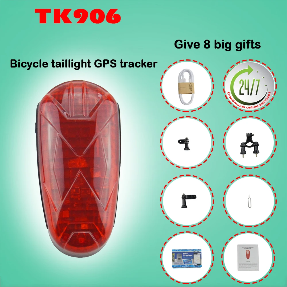 

High quality Bike/bicycle GPS Tracker TK906 GPS GSM waterproof LED Tail Light Tracking with Free APP/platform realtime Tracking