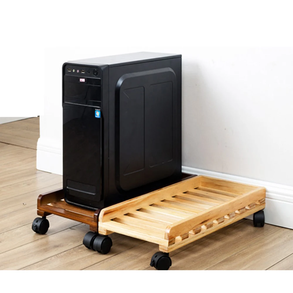 

Office House Use Wood Tray For Computer Main Processor Case Movable Storage Trolley With Wheel And Brake For PC Host