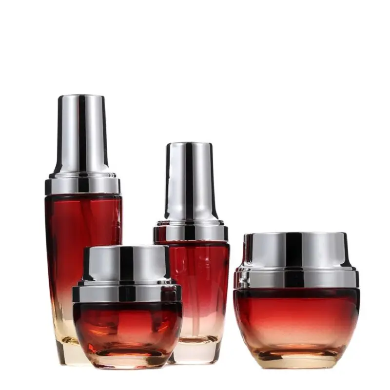 30ML 50ML 100ML Red Cosmetic Packaging Glass Refillable Bottle Silver Lotion Pump Essential Oil Vial 30G 50G Cream Jars 8pieces |