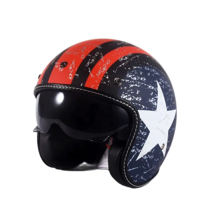 DOT Red Motorcycle Bluetooth Half Helmet Open Face 3/4 With Sun Shield