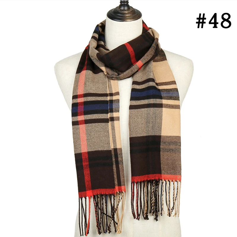 Осень-зима теплый кашемировый шарф высокого качества женские клетчатые шарфы с кисточками мужской шарф пашмины женские длинные шали и обертывание одеяло - Цвет: Color 48