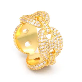 

Copper Full Zircon Coffee Bean Ring Gold Color Fashion Jewelry Men Gfit HipHop Style