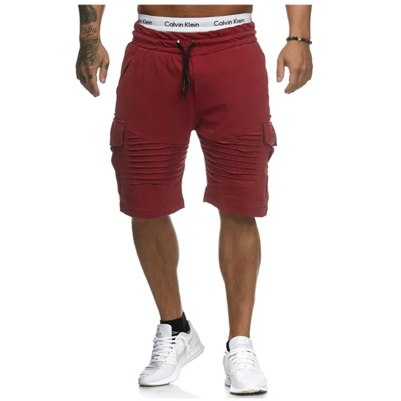 HoT Summer Jogger Sporting Thin Men Black Bodybuilding Short Pants Male Cotton Casual Black and White Hip-hop Shorts - Цвет: red