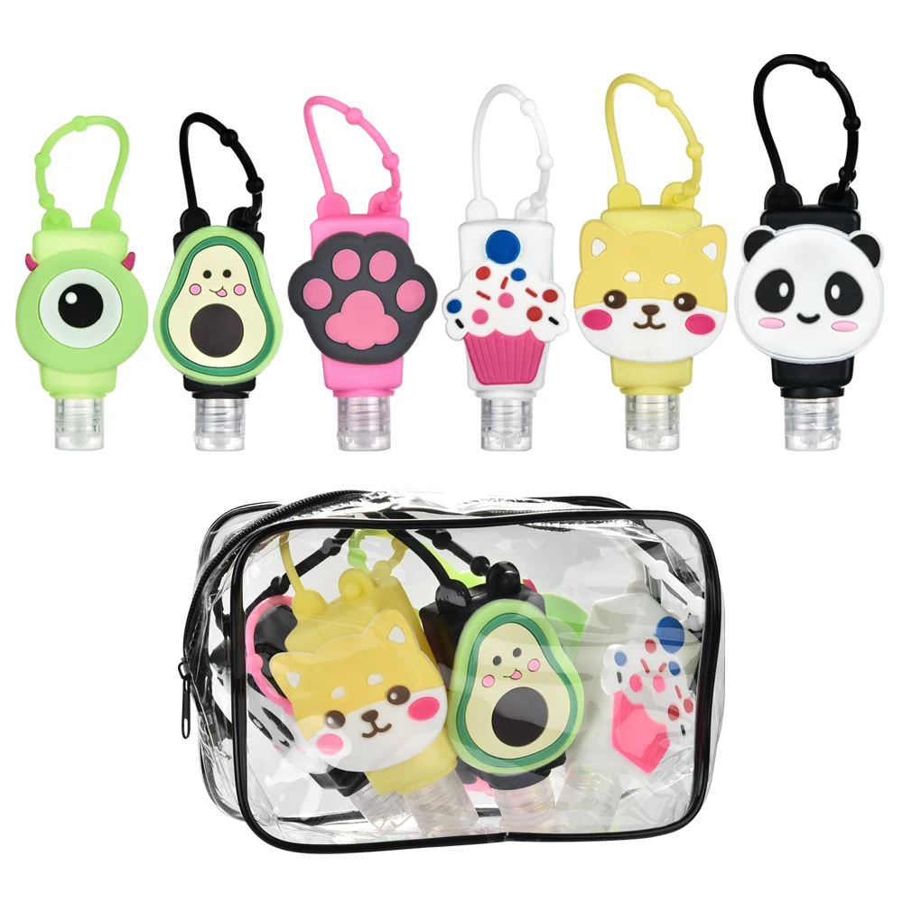 

6pcs/set 30ml Cartoon Mini Refillable Bottle Travel Silicone Bottles Bath Shower Hand Gel Holder, Toner Lotion Split Bottles