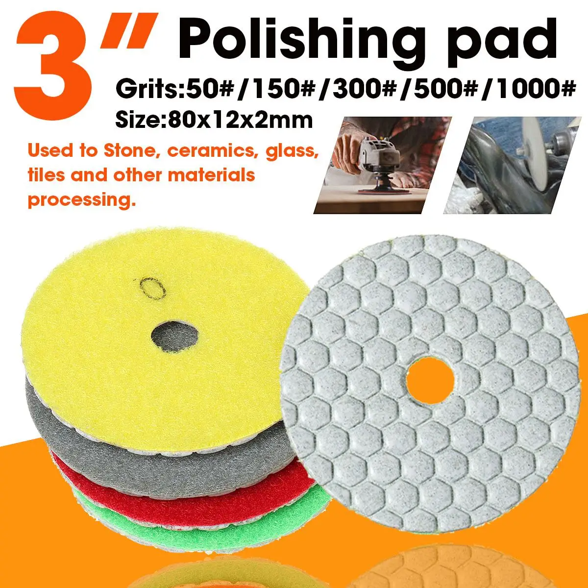 New 3'' Professional Diamond Polishing Pad Hand Tool Kit Granite Marble