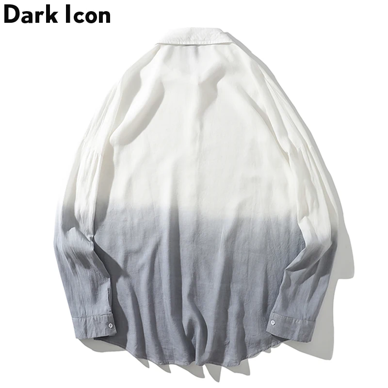 Dark Icon Dyed Gradient Hip Hop Shirts Turn-down Collar Men Autumn Streetwear Oversized Men’s Shirts Short Sleeve