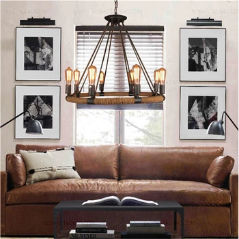 

6/8/14 Lights Loft Style Vintage Chandelier Bar Iron Rope Chandelier Coffee Shop Lamp Free Shipping LED Bulbs Cord Pendant E27