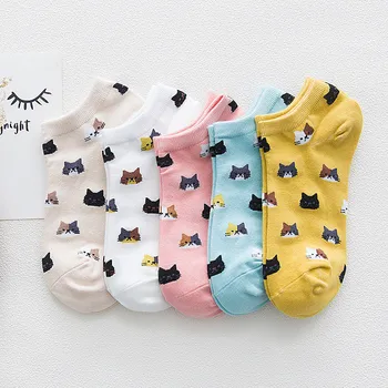 

5 Pairs New Women Cotton Ankle Socks Cartoon Cute Lucky Cat Casual Animal Funny Soft Comfortable Elastic Invisible Girls Socks