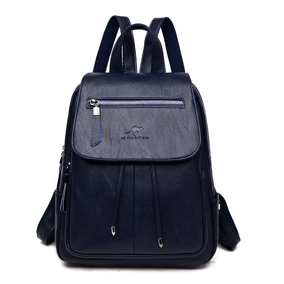 Женский кожаный рюкзак, рюкзак через плечо для женщин,, рюкзак для путешествий, Mochila Feminina, элегантный дизайн, Sac A Dos - Цвет: Blue