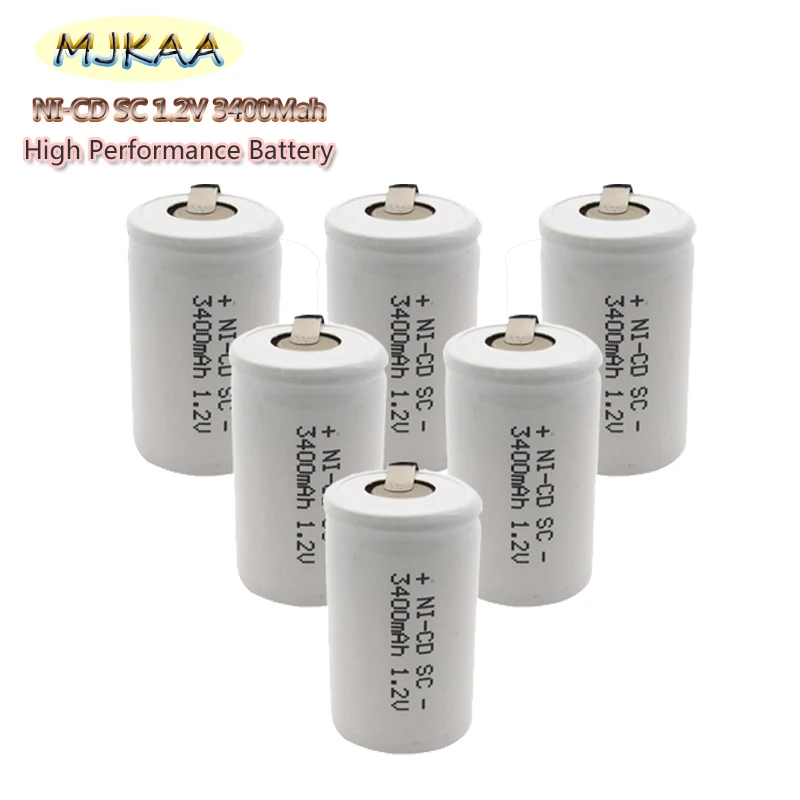 10 шт./лот Ni-CD SC 3400mAh серебро 1,2 V 4/5 Sub NiCd аккумуляторная батарея плоский верх с вкладками для электроинструментов медицинское оборудование