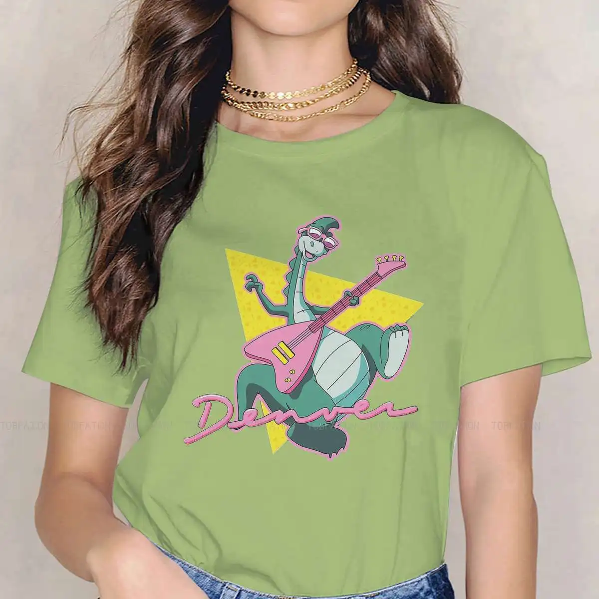 thumbnail image 1 of Camiseta de cuello redondo con diseño de Denver, el último dinosaurio, Jeremy, dibujos animados, clásica, de tela, para mujer, nuevo diseño, de gran tamaño, 1 of 5