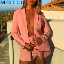 AOSSILIND Sexy Two Piece Set Women Suit 2019 Autumn Long Sleeve Blazer And Pants Set Casual OL Suits