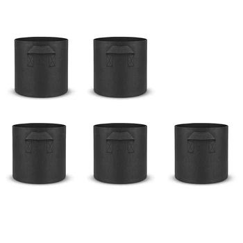 

5 Piece Fabric Flower Pot Growth Bag with Handle-Black 3 Gallon
