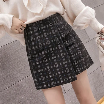

HELIAR Women Irregular Preppy Plaid Skirts 2020 Spring Skirt Winter Women Woolen Femme Bodycon Skirts Wide Leg Mini Skirts Women