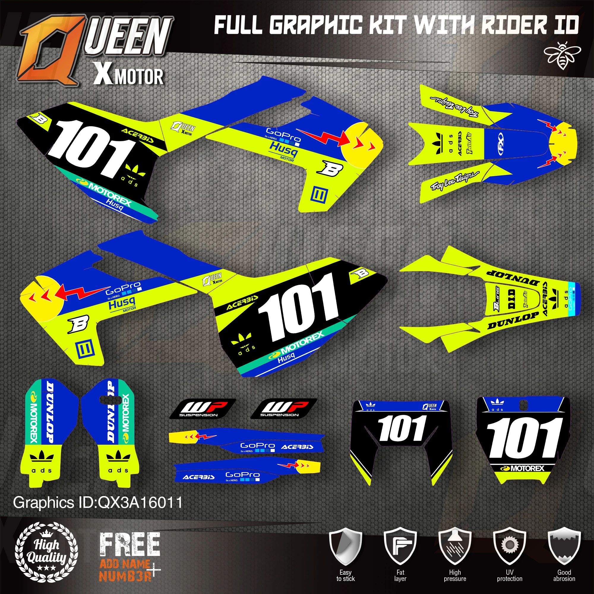 

QUEEN X MOTOR Custom Team Graphics Decals Stickers Kit For Husqvarna Decal 2016-18 TC FC TX FX FS 17-19 TE FE 125-450CC 011