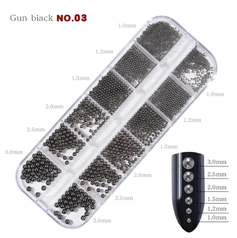 Mixed Size Small Metal Stainless Steel Ball Nail Art Rhinestones Caviar Decorations Bead Pearls Black Gold Silver Rose