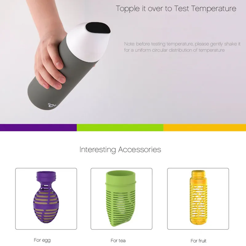 2019 Xiaomi Kiss Kiss Fish Smart Vacuum Insulation bottle 525ML with 3 filter OLED Temperature Touch Screen multi-color CC cup