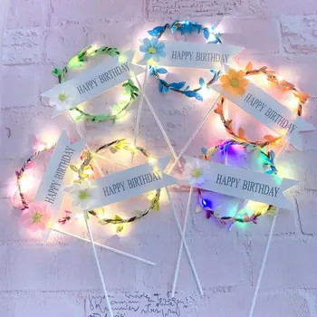 

High Quality DIY LED Light Up Garland Wreath Baking Decor Cake Toppers Happy Birthday Party Cake Decoration Birthday Surprise