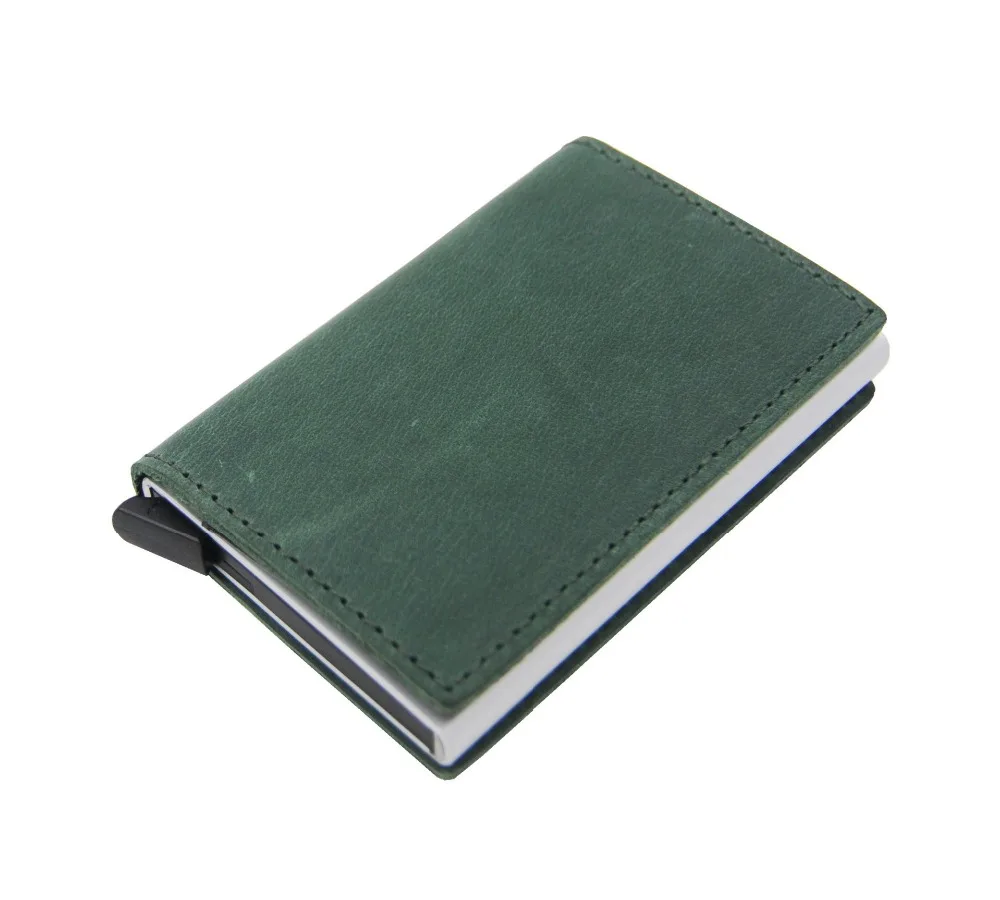 Кошелек из телячьей кожи, Rfid, блокирующий держатель для кредитных карт, 485 натуральная кожа, унисекс, визитница, алюминиевая открытка-коробка, кошелек - Цвет: green