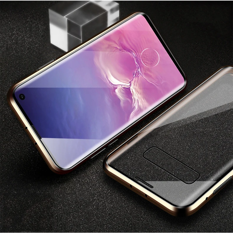 Чехол для huawei Honor PLAY 10 8X NOVA 5 Pro 5i 4 3i 20i 20 жесткий металлический двойное закаленное стекло Адсорбция Магнитный металлический чехол - Цвет: pure Gold