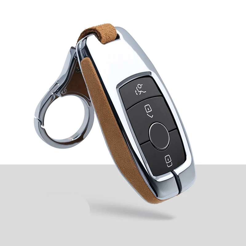 E-brown keychain 1 Замша кожа цинковый брелок для автомобильных ключей, чехол для Mercedes Benz W203 W210 W211 W124 W202 W204 W212 W176 AMG EClass W213 Sclass - Название цвета: E-brown keychain 1