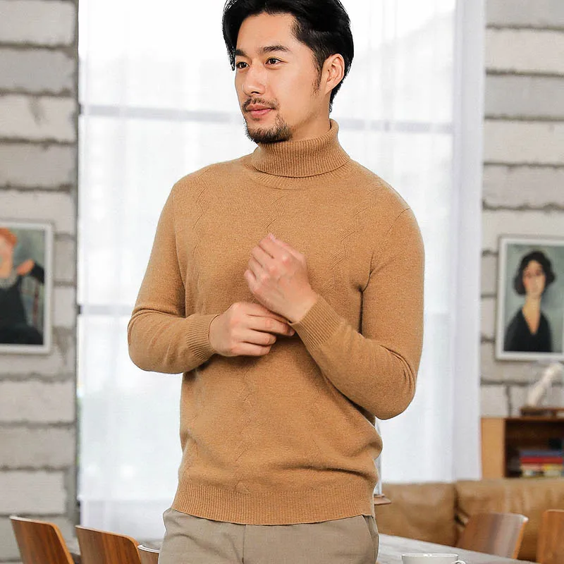 Seller LHZSYY 2020Autumn Winter New High-Lapel Men's Pure Wool Sweater Loose Wild Thick Knitted Pullover Warm Cashmere Short Base Shirt