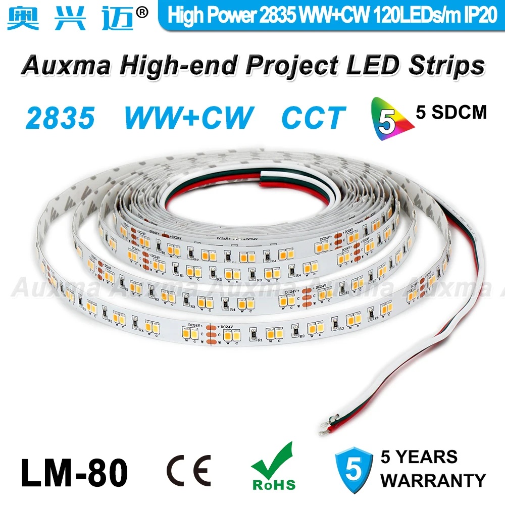  High Power 2835 WWCW 120LEDs/m LED Strip19.2W/mColor temperature adjustableCCTDC12/24V600LEDs/Reel5 - 32952607768