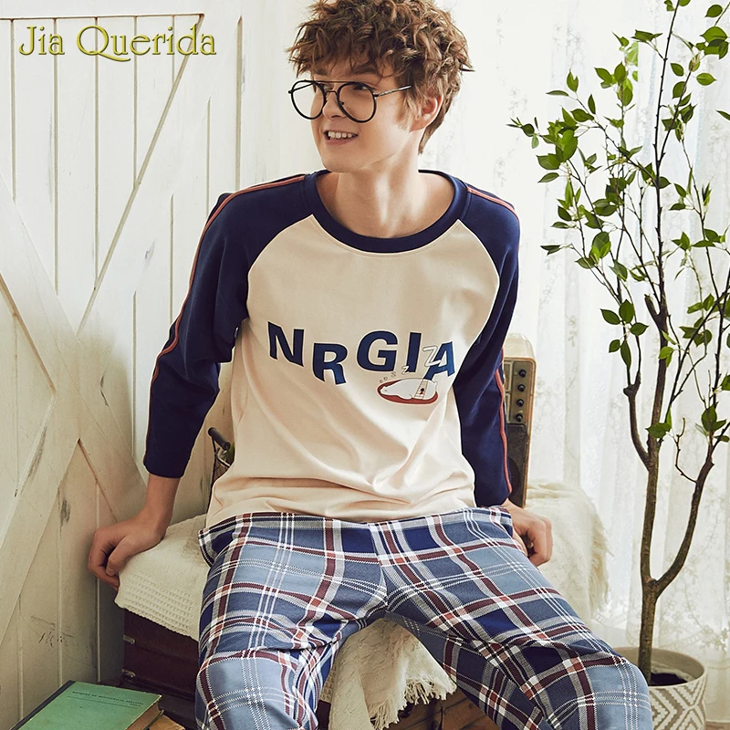 Pajama Men 100% Sping Fall Pyjamas Men 2020 New High Quality Men Nightwear Plaid Bottoms Letter Printing Men's 2 Piece Home Suit Pajama Men 100% Sping Fall Pyjamas Men 2020 New High Quality Men Nightwear Plaid Bottoms Letter Printing Men's 2 Piece Home Suit