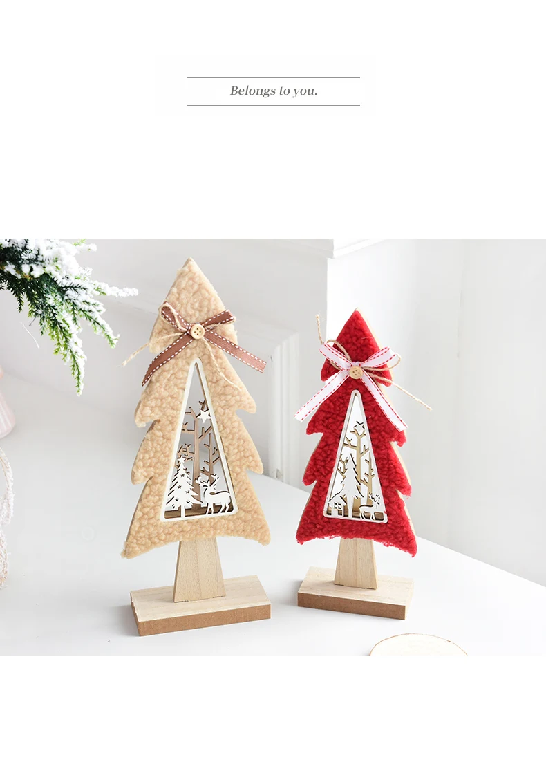 New Nordic Wood Plush Hollow Mini Christmas Tree Desktop Decoration Ornaments Elk Christmas Decorations QW217 (9)