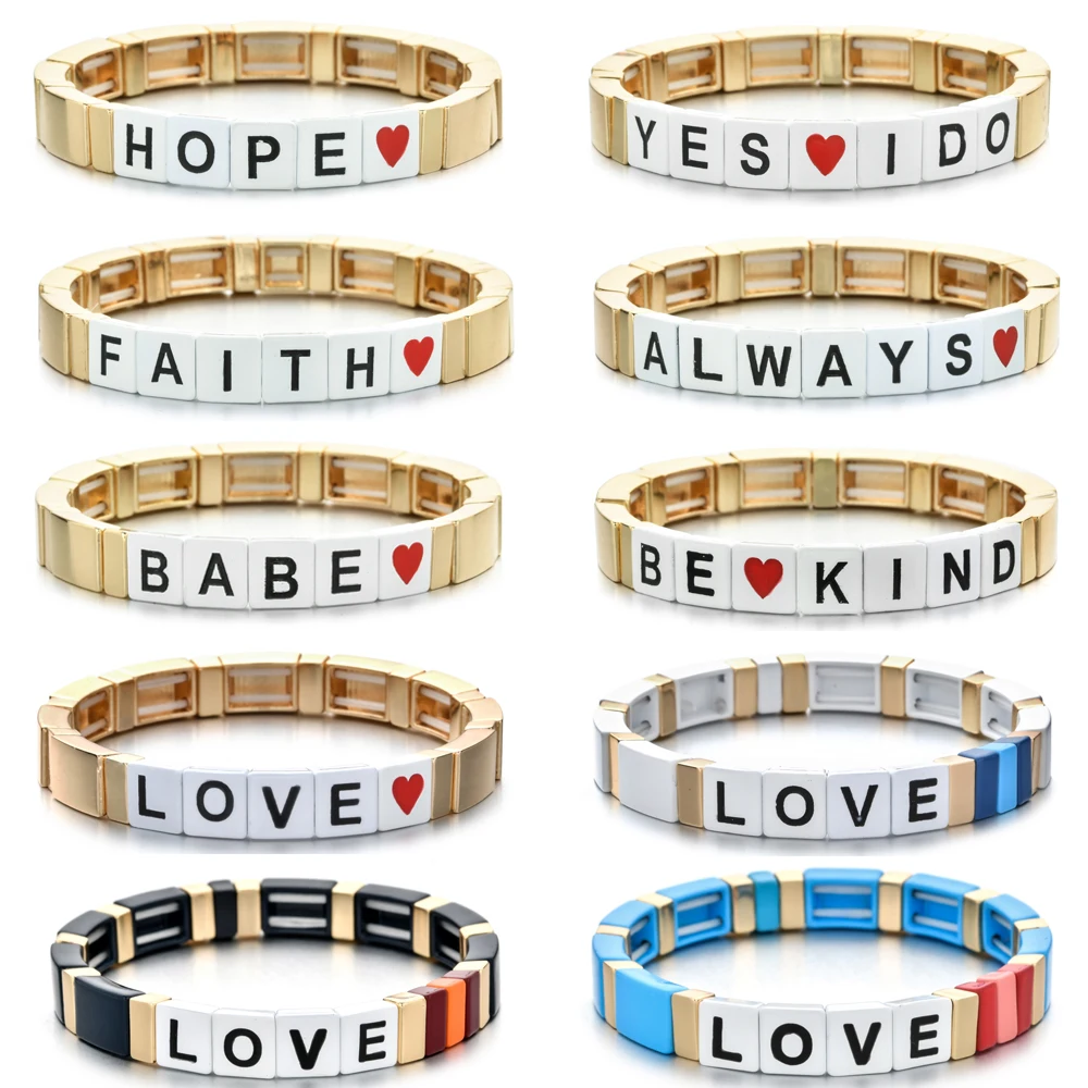 Tile Bracelet Charms Love Heart Handmade Women Jewelry Engraved Letter Bracelet Gift Fashion bracelet jewelry