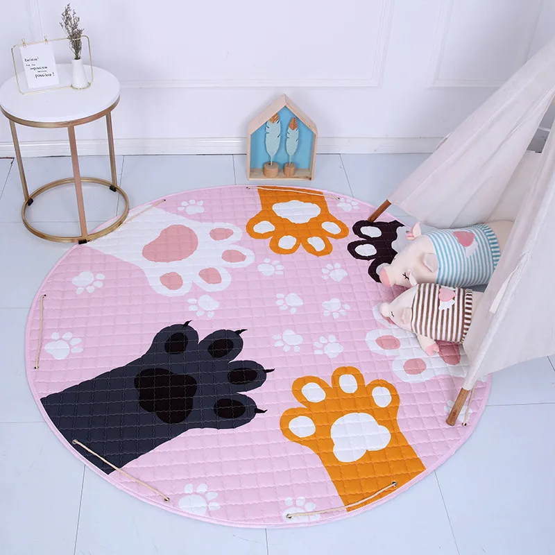 Ins Round Carpet Cartoon Printed Soft Carpets Anti-slip Rugs Mat Floor Mat for Home Kids Room Storage Bag