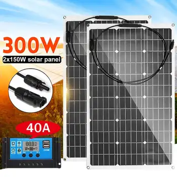 

18V Solar Panel 300W Semi-flexible Solar Cell Cable Monocrystalline for Car Outdoor Waterproof Battery Charger+40A Conrtoller