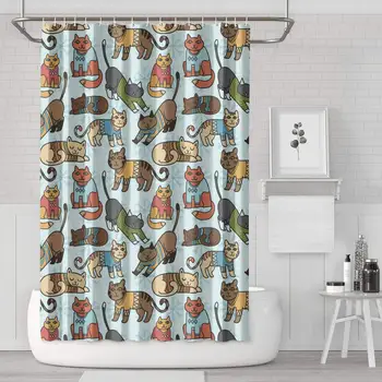 

Adorable Christmas Cats Shower Curtain Funny Bathroom Decor for Bathroom,Printing Bath Curtains