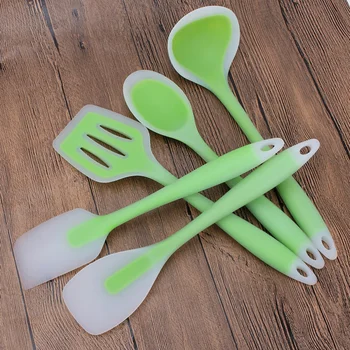 

5pcs Silicone Utensil Set Heat-resistant Non Stick Flexible Silicon Cooking Tools Translucent Cookware Kitchen Gadgets (Green)
