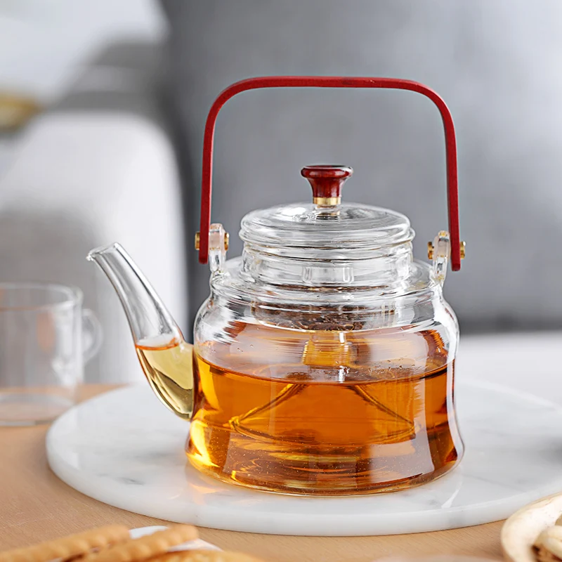 

Clear Glass Tea Set Anti-scald Insulated Glass Teapot Solid Wood Handle Teacup Tray Sets Tea Water Separation Heated Kettle